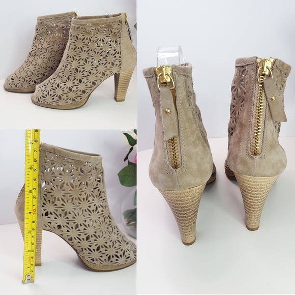 BROWNS SHOESâSummer Leather Suede Peep Toe Ankle Boots - Picture 6 of 10